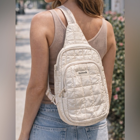 Reebok Handbags - Reebok Cream Quilted Sling Bag Convertible Backpack | Minimal Neutral Crossbody